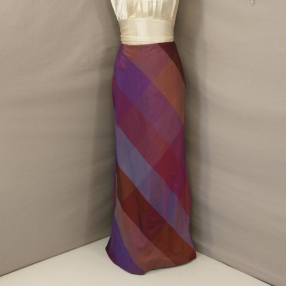 Silk Maxi Skirt Diagonal Stripe Colorful Pink Purple Copper 28Waist 39Hips 43Lng - Picture 1 of 13